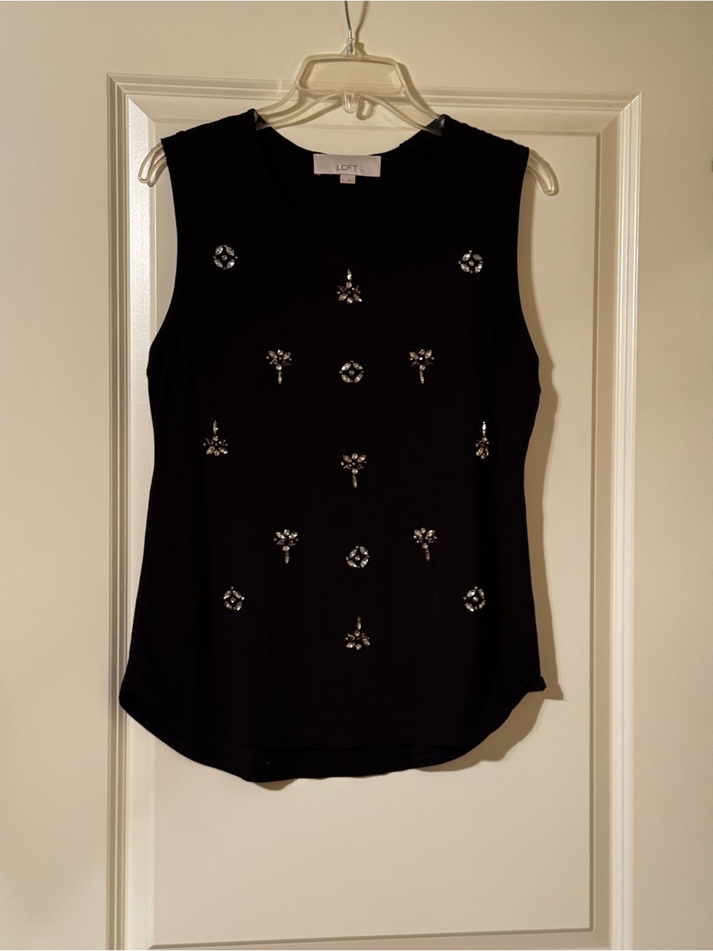 LOFT Black Sleeveless Tank with Jewel Embellishments